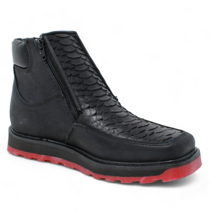 Python Print Square Toe Boots Black with Double Zipper - 6