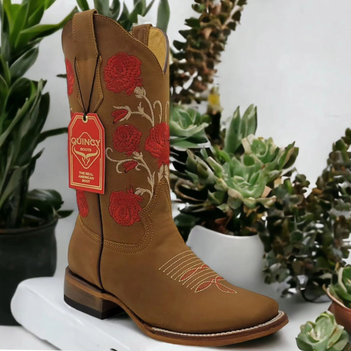 Flowered Women's Cowboy Boots - Tan