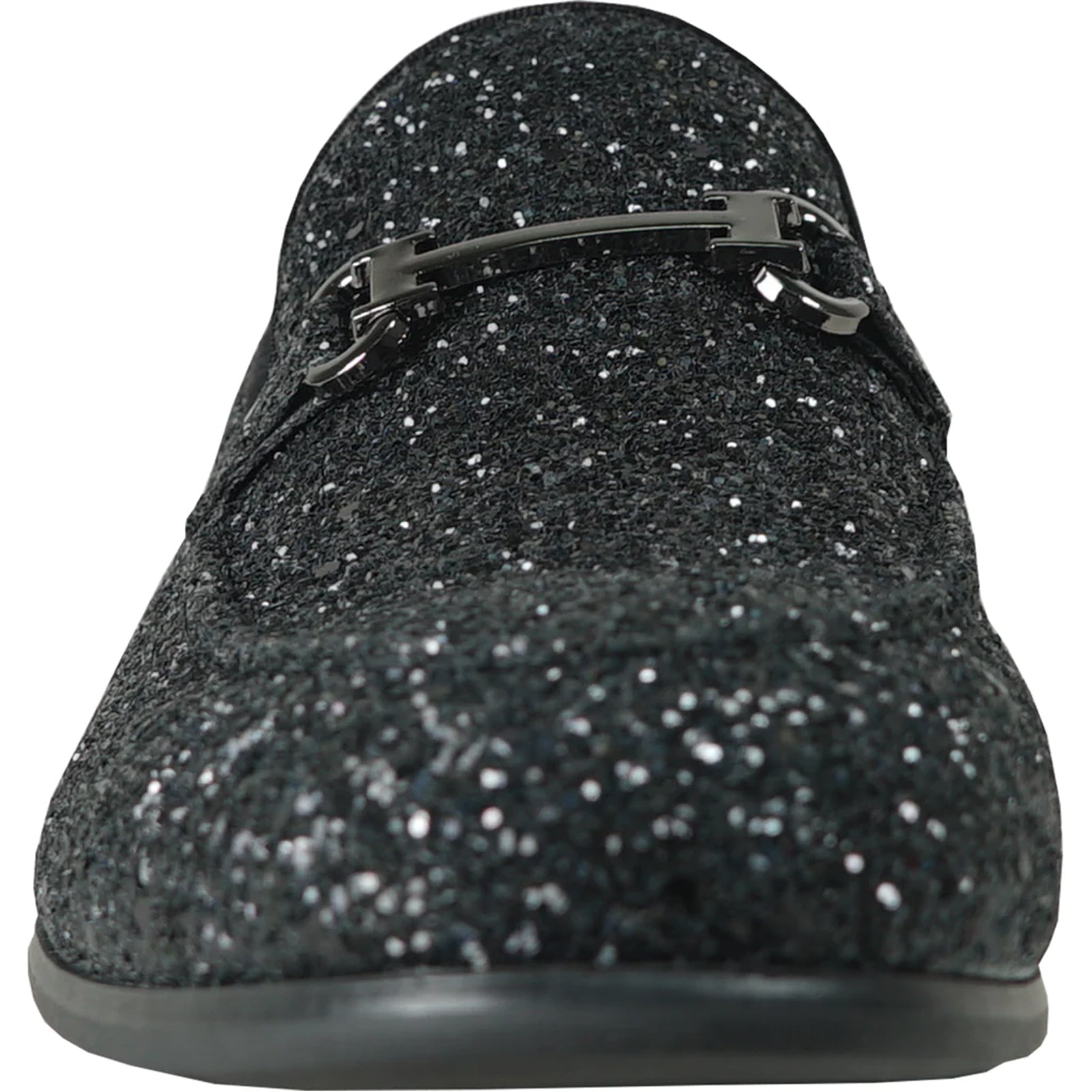 "Black Sequin Prom 2025 Tuxedo Loafers - Modern Men's Glitter Buckle Shoes" - 7M