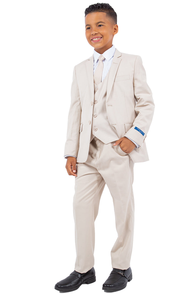 "Perry Ellis Boy's Vested Wedding Suit - Tan Color"