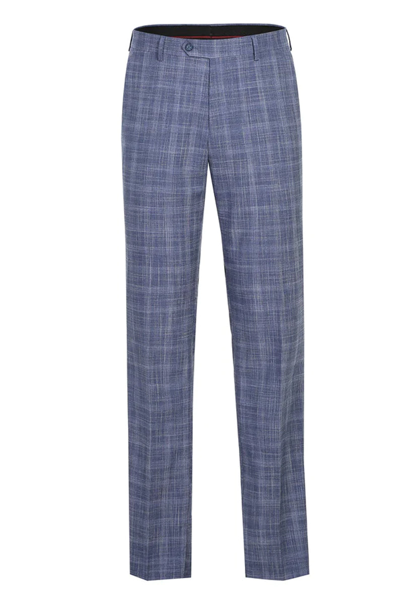 "Light Blue Slim Fit Men's Suit - Two Button, Summer Plaid Windowpane"