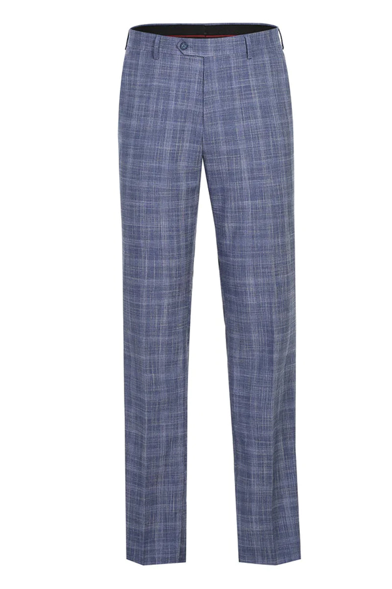 "Light Blue Slim Fit Men's Suit - Two Button, Summer Plaid Windowpane" - 46 Long