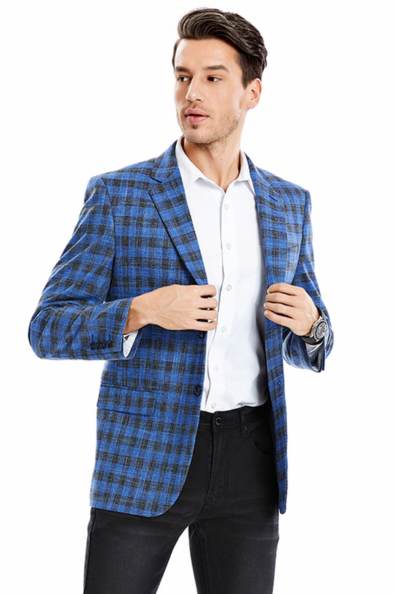 Indigo Blue Men's Slim Fit Business Casual Two-Button Sport Coat