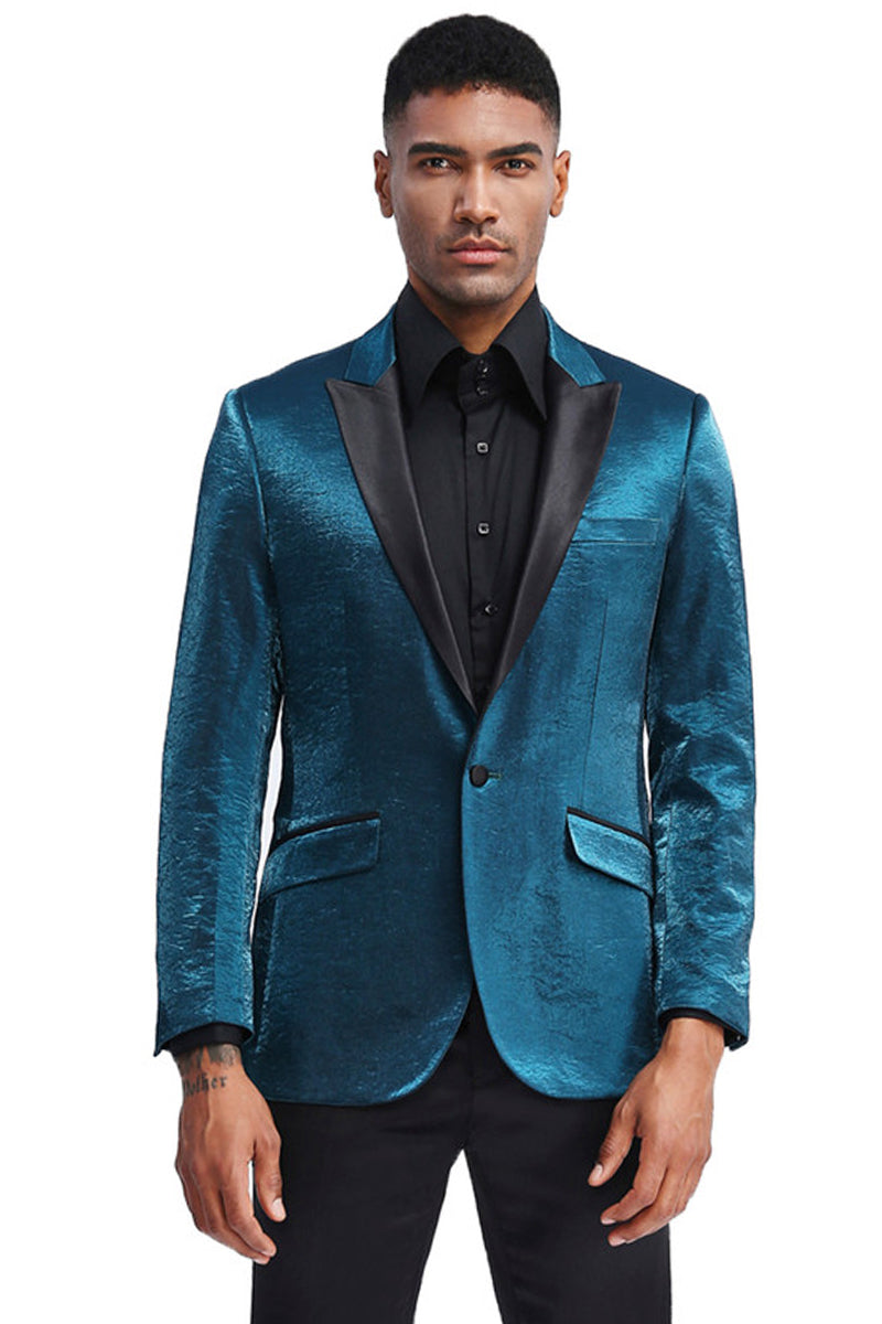 Turquoise Men's Slim Fit Satin Tuxedo Jacket for Prom & Wedding