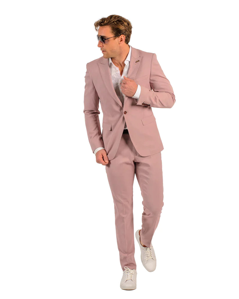 Stretch Fabric - "Blush/Red" Light Weight Suit - Slim Fitted Suit "Style #" - Blush Red
