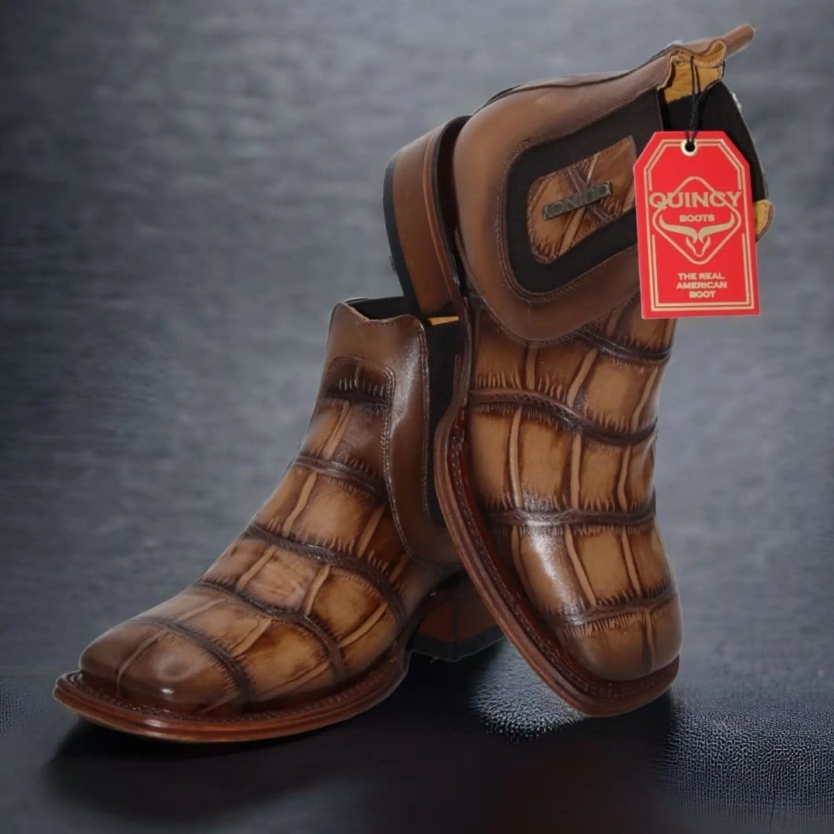 Men's Quincy Alligator Print Square Toe Ankle Boots - Tobacco - 6