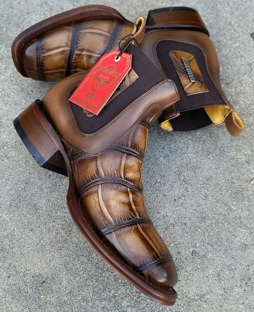 Men's Quincy Alligator Print Square Toe Ankle Boots - Tobacco