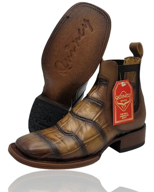 Men's Quincy Alligator Print Square Toe Ankle Boots - Tobacco