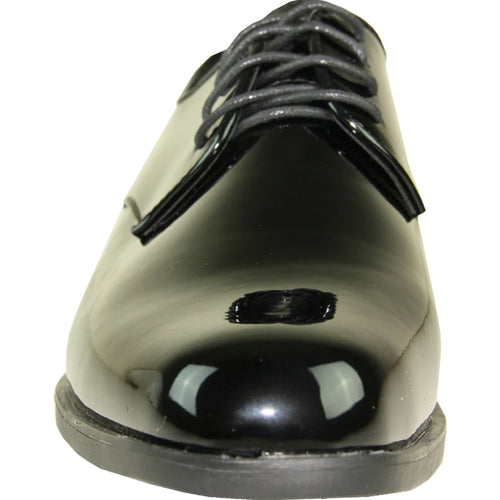 Bravo Mens Classic Plain Square Toe Shiny Patent Tuxedo Dress Shoe in Black