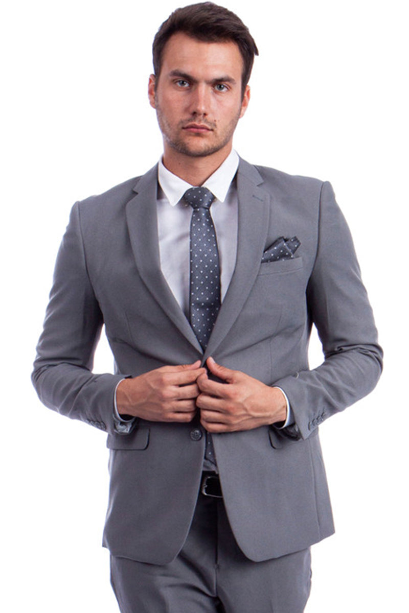 "Light Grey Hybrid Fit Men's Business Suit - Two Button Style"
