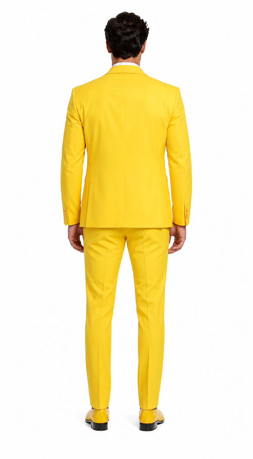 Radiant Golden Bloom Mens 3-Piece Suit with Floral Peak Lapel