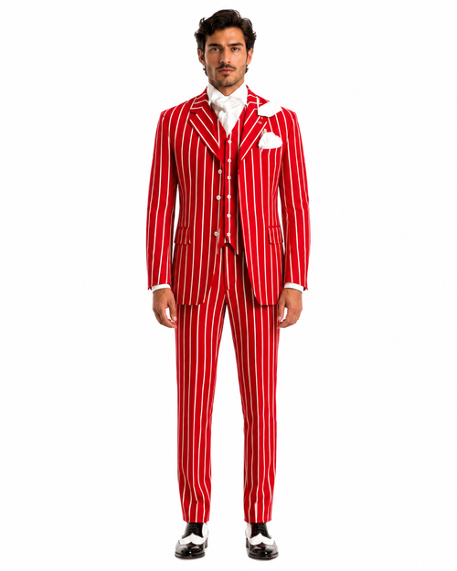 Light Red and White Pinstripe Zoot Suit - Gangster 1920s Pinstripe Suit - Mens Fashion Suit