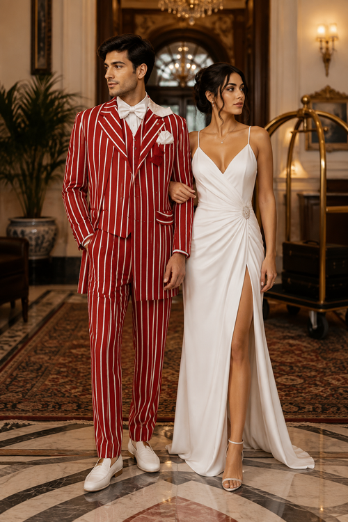 Red and White Pinstripe Zoot Suit - Gangster 1920s Pinstripe Suit - Mens Fashion Suit