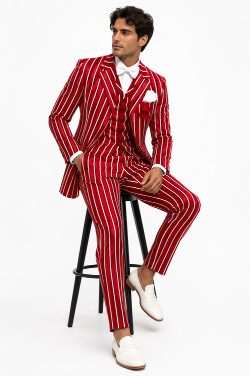 Red and White Pinstripe Zoot Suit - Gangster 1920s Pinstripe Suit - Mens Fashion Suit