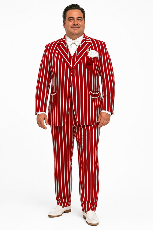 Red and White Pinstripe Zoot Suit - Gangster 1920s Pinstripe Suit - Mens Fashion Suit