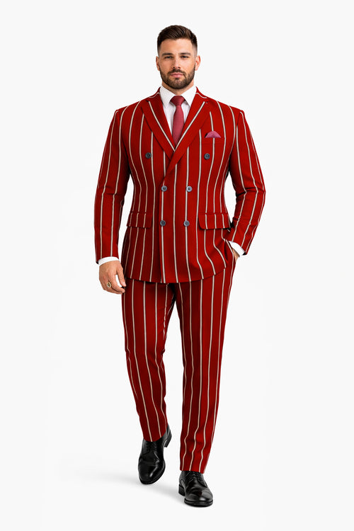 Burgundy Pinstripe Suit - Mens 1920s Gangster Pinstripe Suit - Lapel Chalk Pinstripe Red