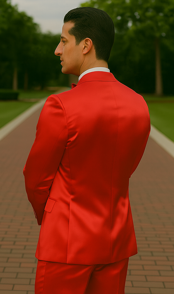 Red Satin Tuxedo Four Piece Set - Wedding - Prom - 34R Coat - 28 Waist