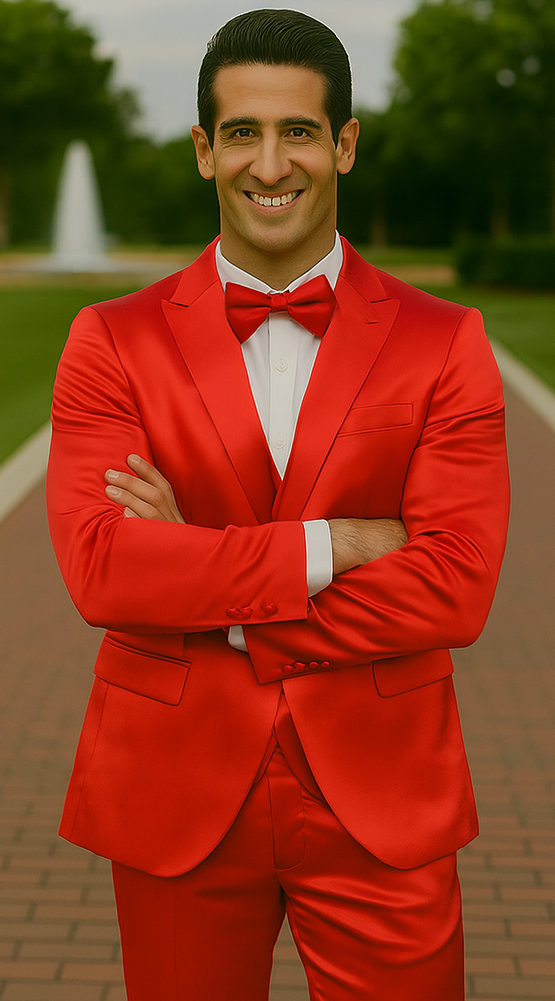Red Satin Tuxedo Four Piece Set - Wedding - Prom - 34R Coat - 28 Waist