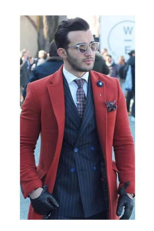 Red Trench Coat - Long Red Coat - Mens Red Peacoat - Mens Red Overcoat - Wool Red Fabric