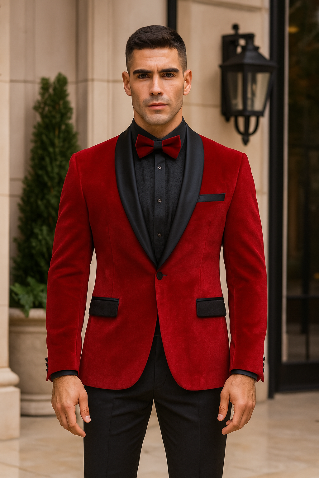 Red Velvet Tuxedo Jacket Slim Fit with Shawl Lapel - Wedding - Prom 2026