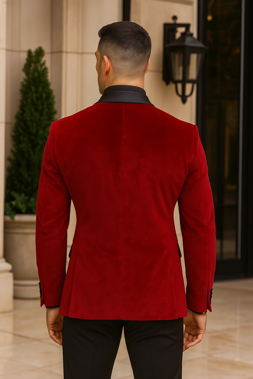 Red Velvet Tuxedo Jacket Slim Fit with Shawl Lapel - Wedding - Prom 2026