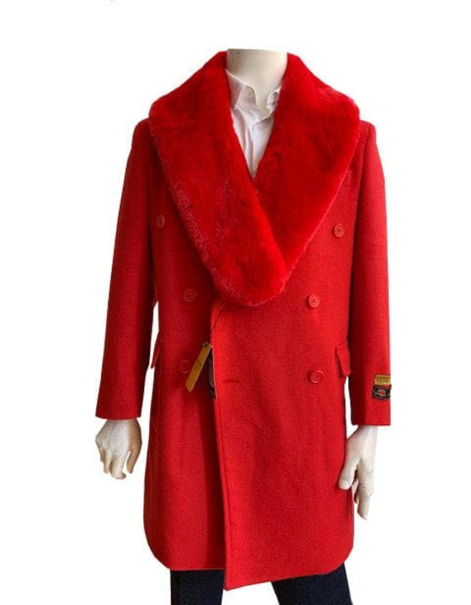 Camel Hair Overcoat - Peacoat With Fur Collar - Double Breasted Wool And Cashmere Alberto Nardoni Coat - New Arrival - Coat Size 28