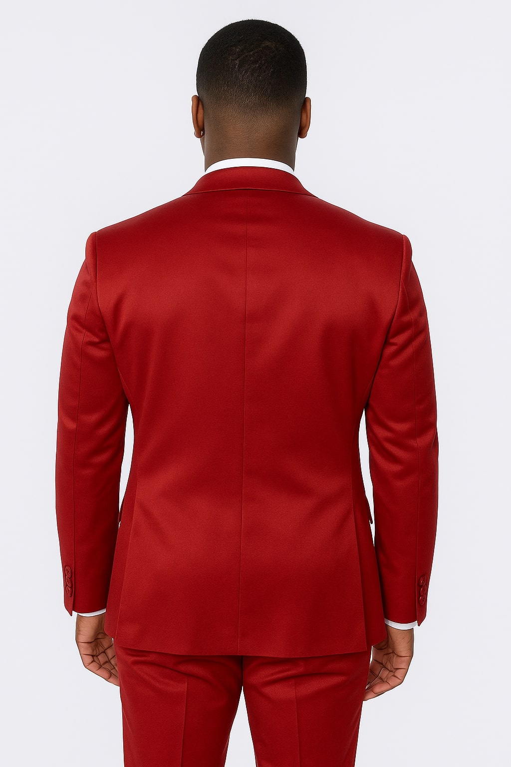 Burgundy Satin Tuxedo Set – 4-Piece Ensemble for Weddings & Proms - 34R Coat - 28 Waist