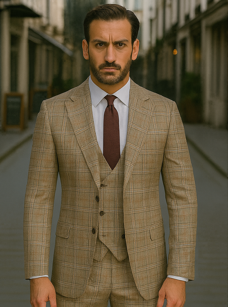 Renaissance Collection - Regular Fit 3 Piece Suit Camel - Camel