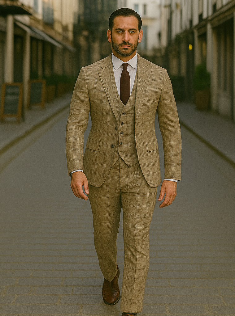 Renaissance Collection - Regular Fit 3 Piece Suit Camel - Camel