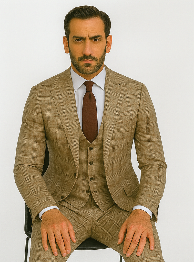 Renaissance Collection - Regular Fit 3 Piece Suit Camel - Camel