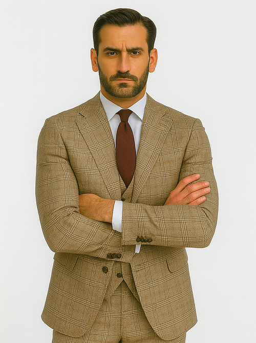 Renaissance Collection - Regular Fit 3 Piece Suit Camel