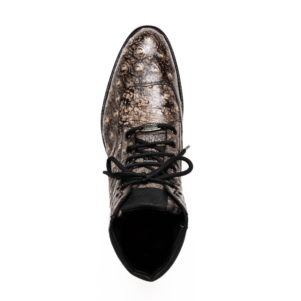 Marco Di Milano Renzo Stone Black Ostrich Lace-Up Boots - 8