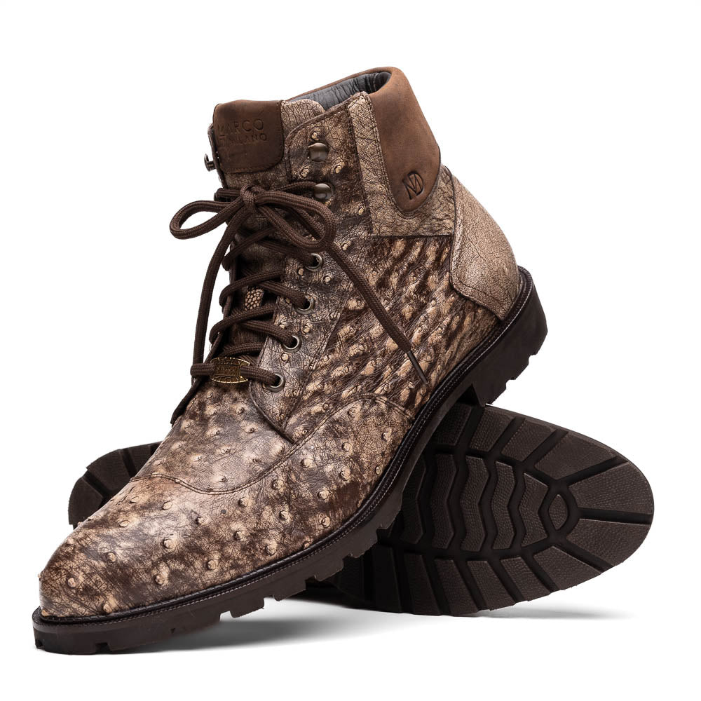 Marco Di Milano Renzo Stone Brown Ostrich Lace-Up Boots - 8