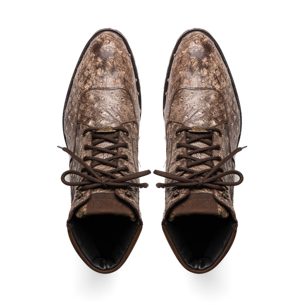 Marco Di Milano Renzo Stone Brown Ostrich Lace-Up Boots - 8