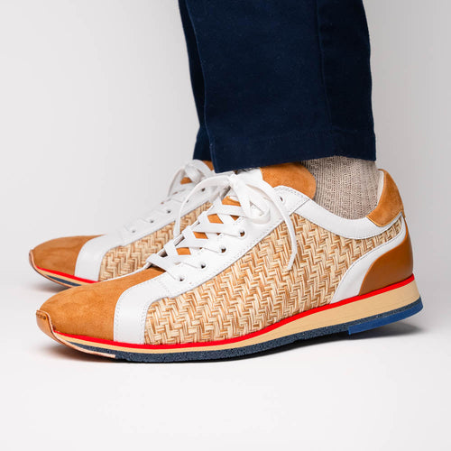 Zelli Ripi Hand-Woven Sueded Calfskin Luxury Sneakers in Brown