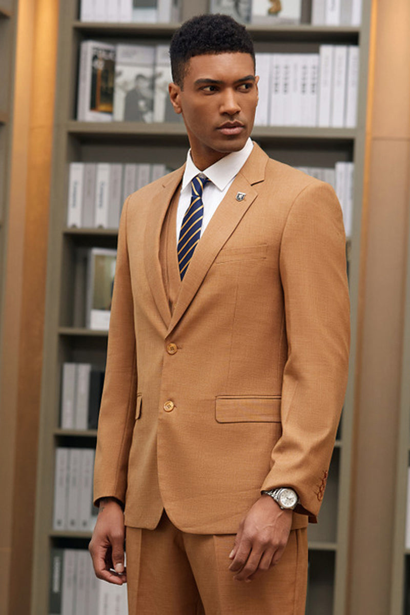 "Mens Stacy Adams Suit - Stacy Adams Suit Men's Fancy Two-Button Vested Suit in Dark Rust" - 34 Short