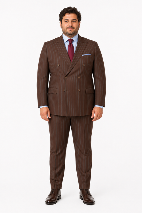 Rockefeller Collection - Double Breasted Stripe Suit Brown Regular Fit 2 Piece
