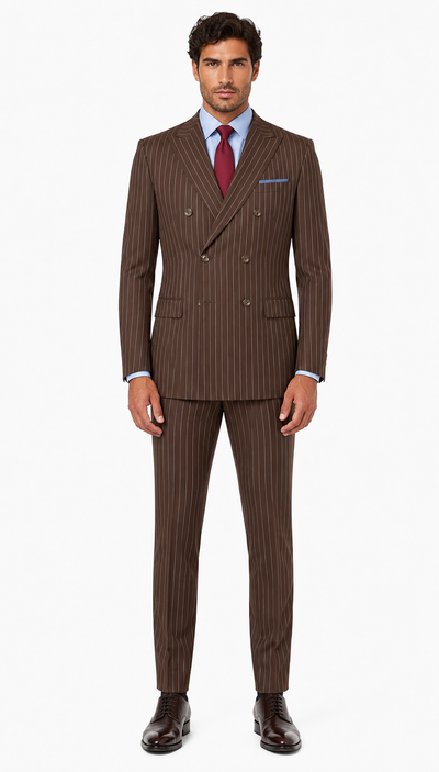 Rockefeller Collection - Double Breasted Stripe Suit Brown Regular Fit 2 Piece