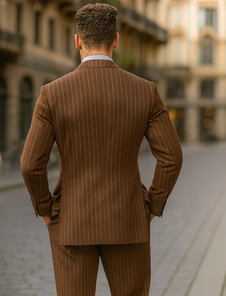 Rockefeller Collection - Double Breasted Stripe Suit Brown Regular Fit 2 Piece - Brown