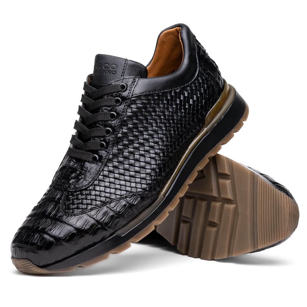 Marco Di Milano Roma Black Genuine Caiman Crocodile / Woven Leather Fashion Sneakers - 8