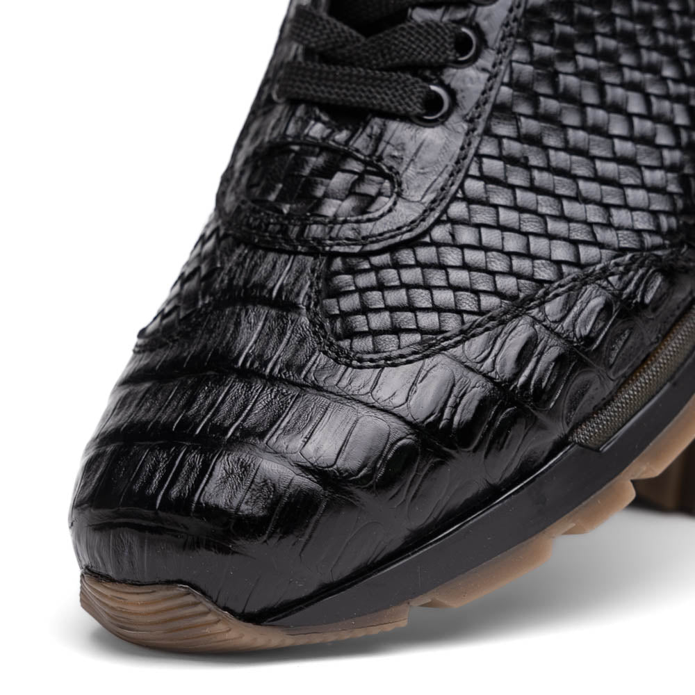 Marco Di Milano Roma Black Genuine Caiman Crocodile / Woven Leather Fashion Sneakers - 8