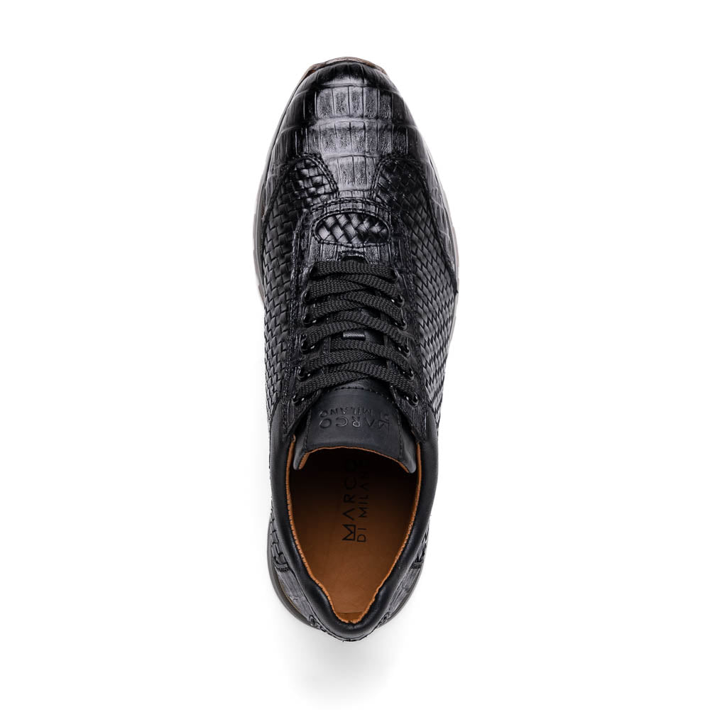 Marco Di Milano Roma Black Genuine Caiman Crocodile / Woven Leather Fashion Sneakers - 8
