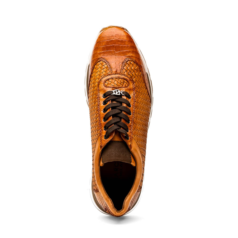 Marco Di Milano Roma Brandy Genuine Caiman Crocodile / Woven Leather Fashion Sneakers - 8