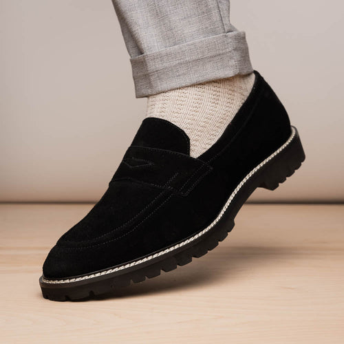 Zelli Roma Versatile Italian Suede Penny Loafers in Black