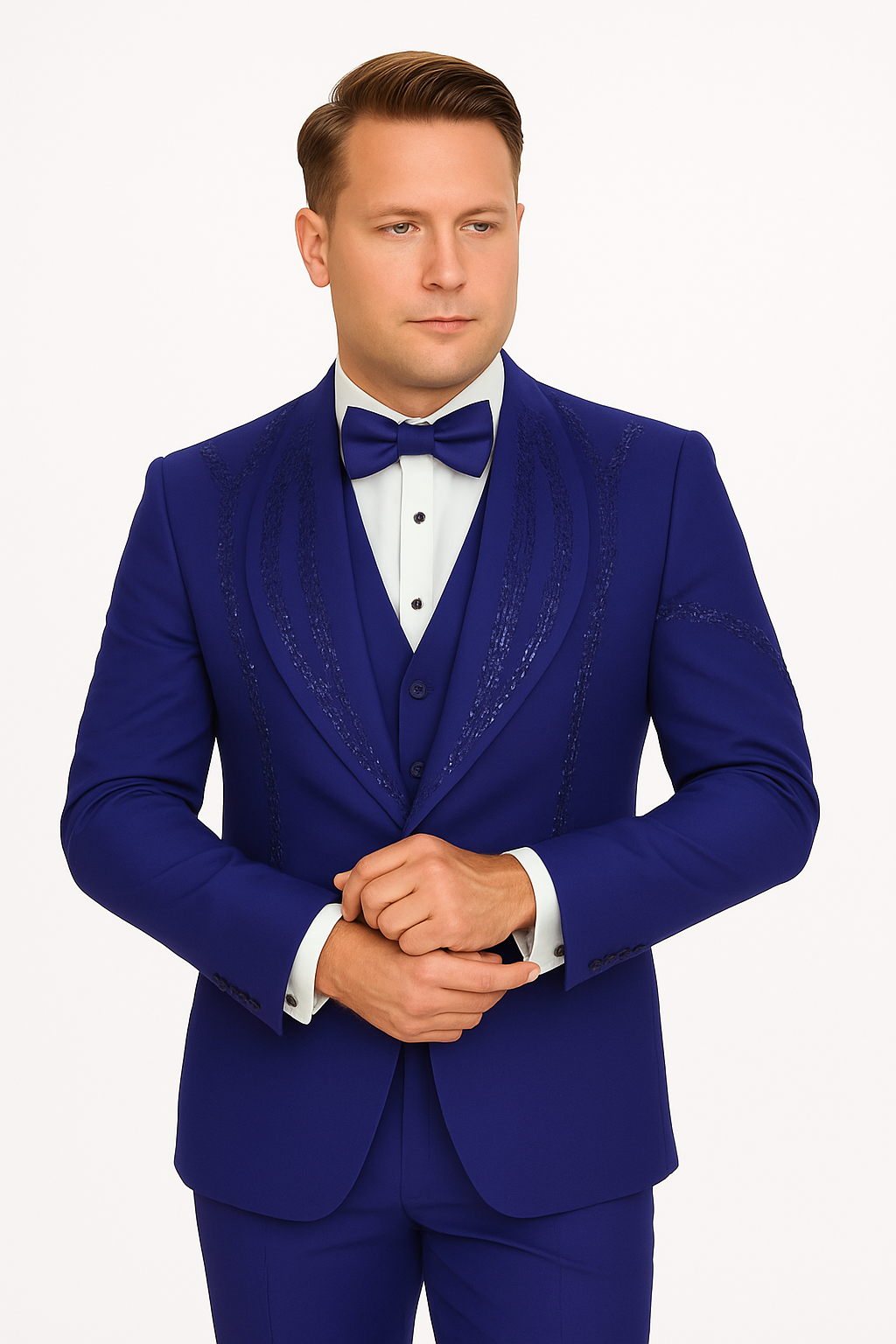 Royal Blue Italian Wool 3-Piece Modern Fit Tuxedo - 34 Short or Extra Small