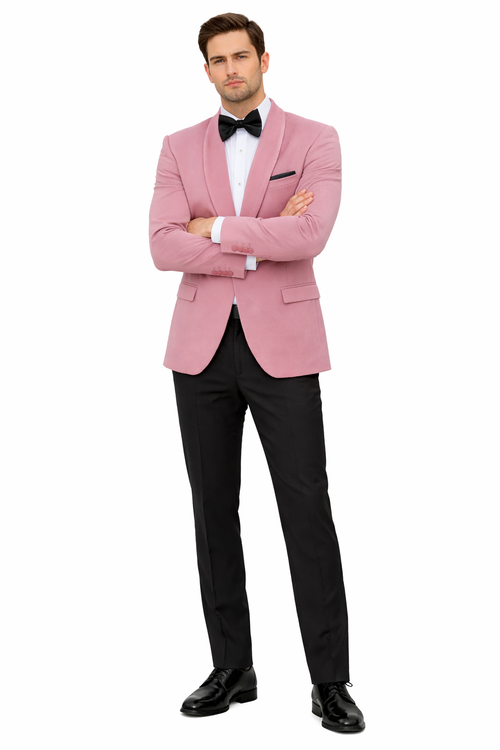 Rose Gold Color Mens Velvet Dinner Jacket - Mens Tuxedo Blazer With Trim Shawl Collar Pink Blush-New Designer Collection