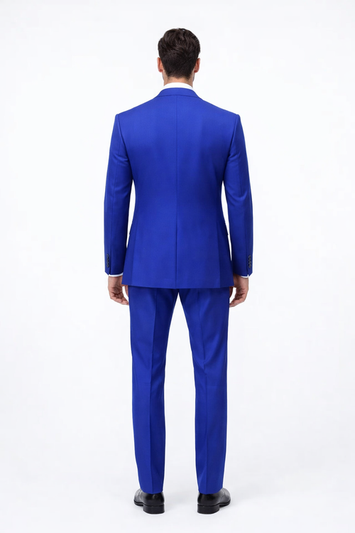 Rossiman Royal Blue Suit for Men Classic 1-Button Peak Lapel Jacket & Double-Breasted Vest