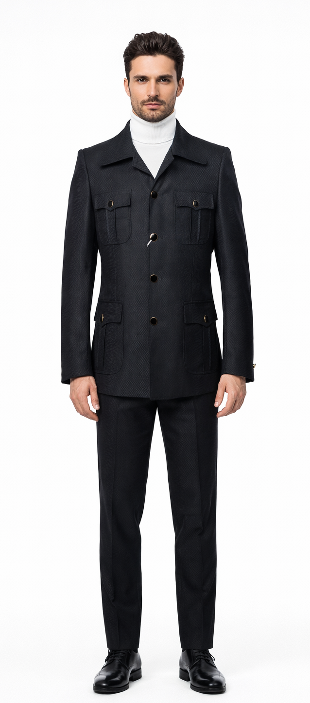 Black Safari Walking Suit for Men Ć¢ā¬ā Rossiman Utility Jacket and Trousers Set
