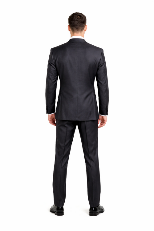 Rossiman Men's Dark Gray Slim Fit Suit Γ’β¬β 3-Piece Vested Set with Flat Front Pants