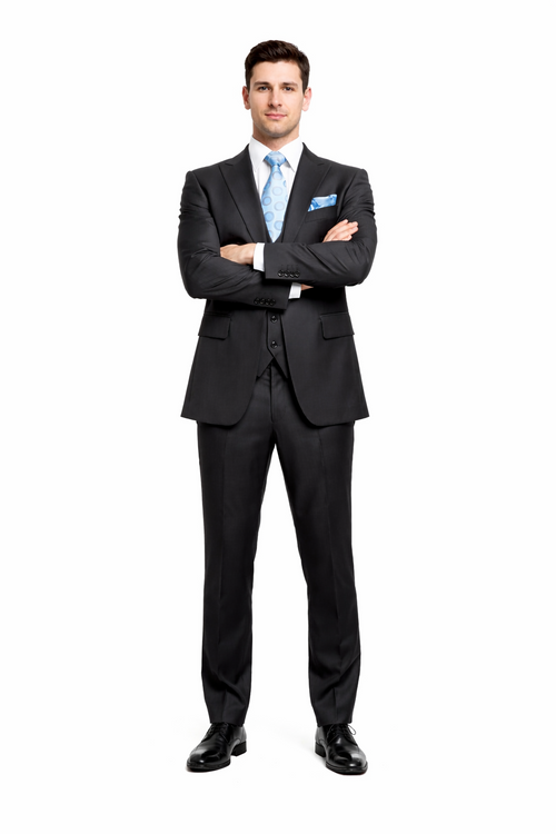 Rossiman Men's Dark Gray Slim Fit Suit Γ’β¬β 3-Piece Vested Set with Flat Front Pants